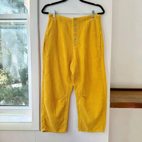 NWT We The Free Osaka Barrel Cord Jeans Mid Rise Pants Cropped Gold Yellow 27 - Picture 1 of 10